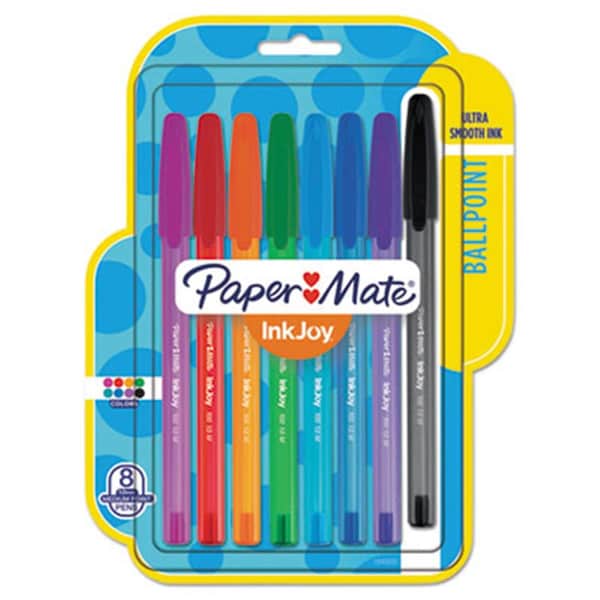 Paper Mate 1 mm InkJoy 100 Ballpoint Stick Pen - Assorted Color, 8 per Set 1945932 - main